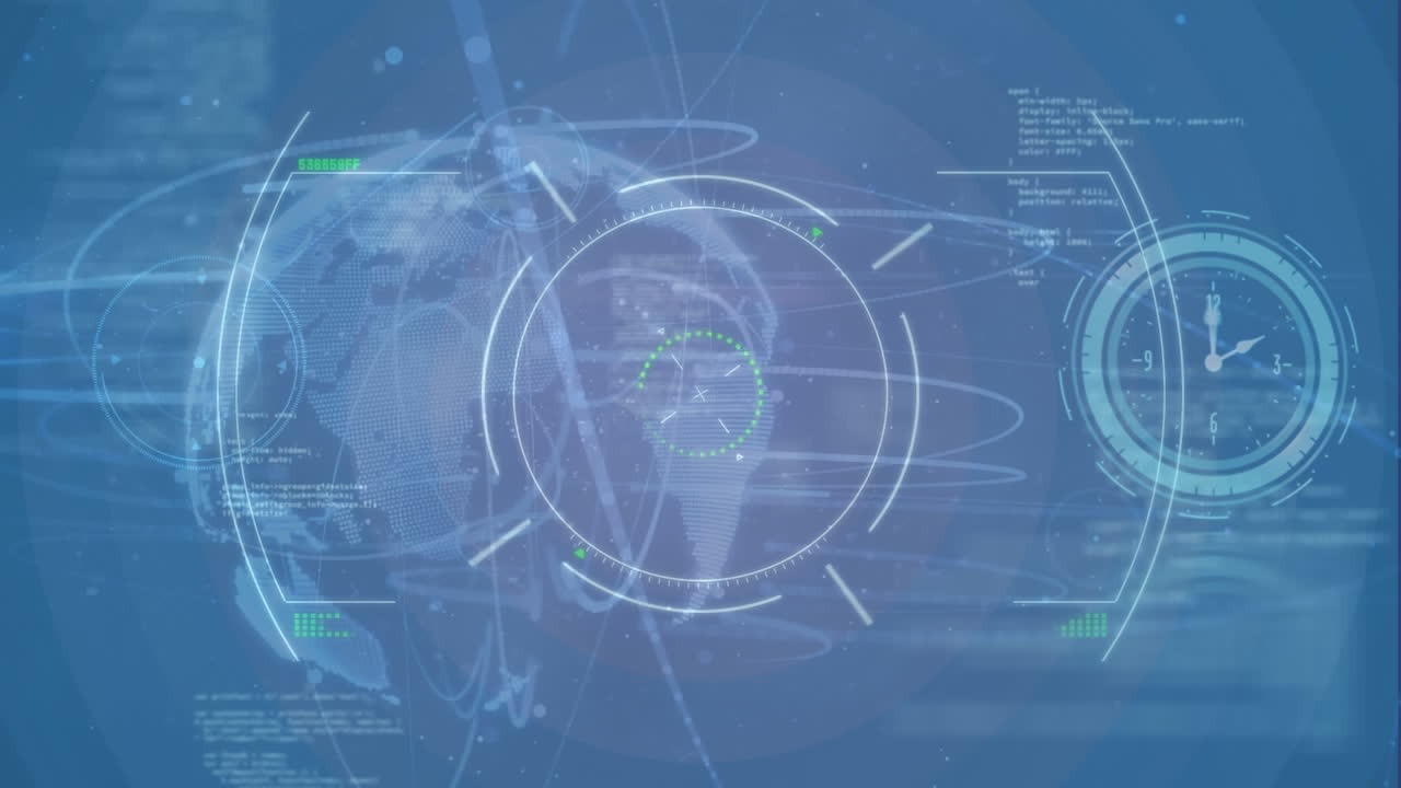 시계의 애니메이션 디지털 인터페이스를 통해 도시 풍경