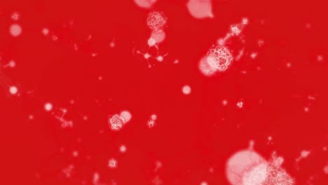 Animation-of-multiple-molecules-and-chemical-elements-floating-on-red-background