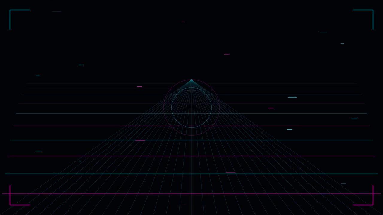 Retro Synthwave Style Grid Animation with Floating Particles
