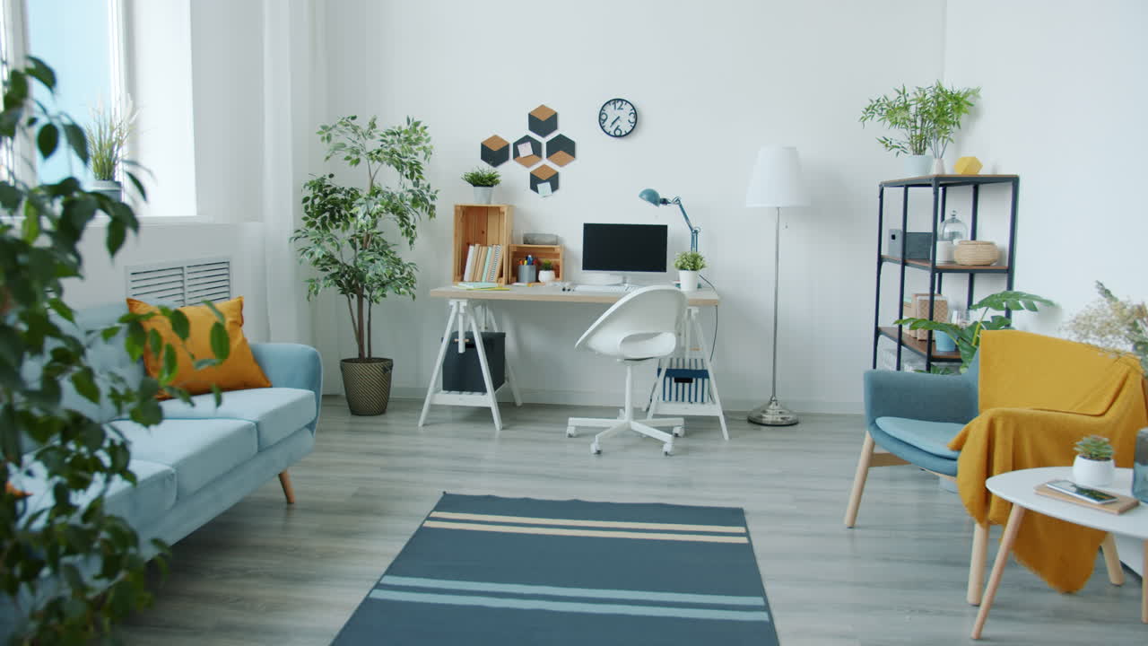 Modern Home Office/Living Room with Plants