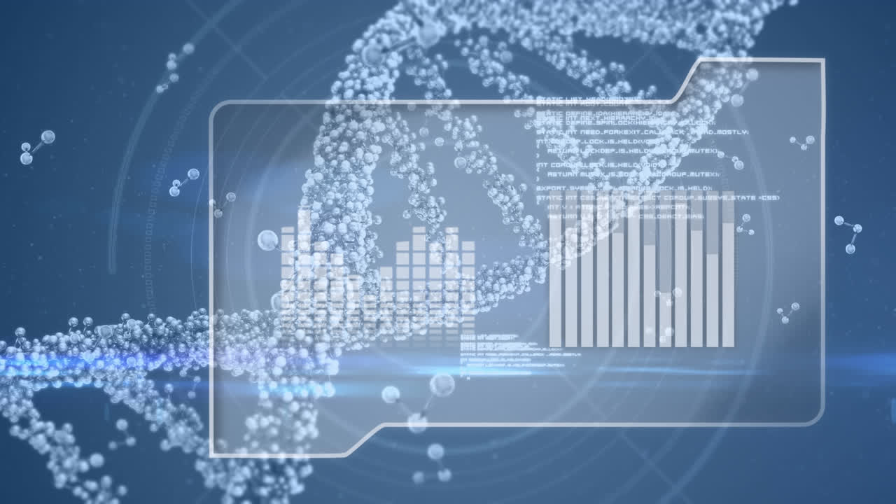 hélice de adn con una carpeta que contiene gráficos