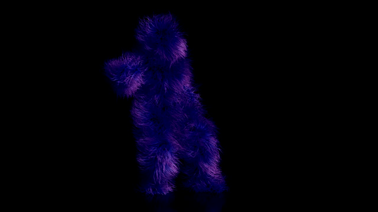 재미있고 털이 많은 괴물이 승리를 축하하는 현실적인 애니메이션입니다.