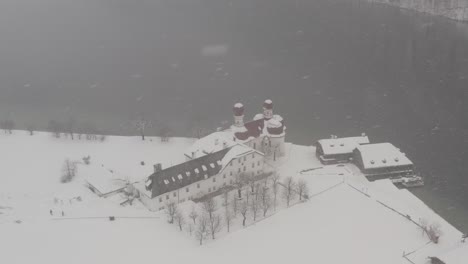 aerial drone of european winter lake - ungraded