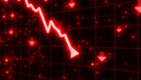 stock market crash of red arrow graph going down into recession - 4k seamless loop motion background animation