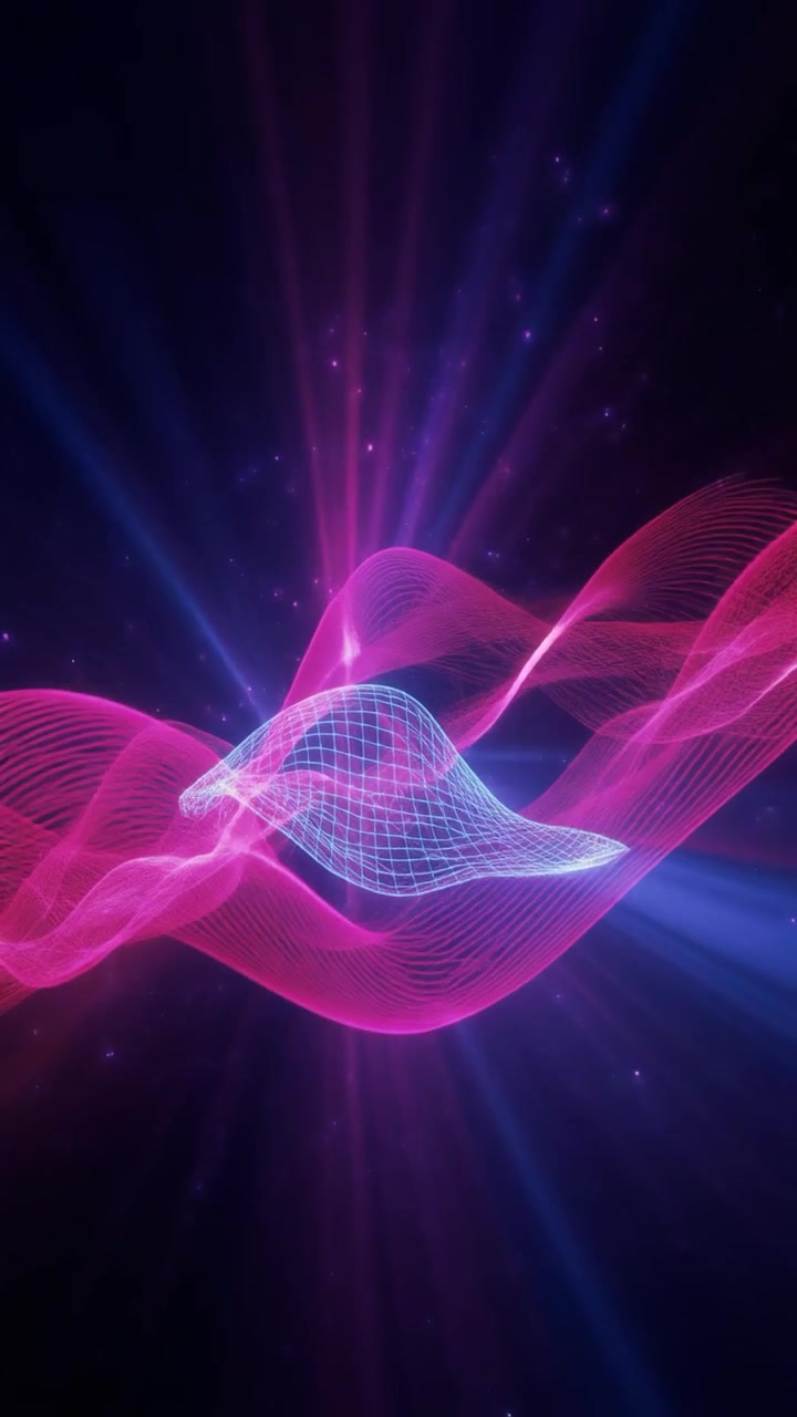Abstract Digital Waveform with Glowing Pink and Blue Light Particles