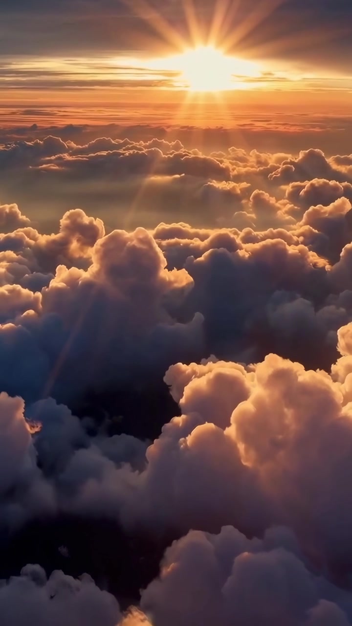 Veduta aerea di un tramonto dorato sopra nuvole spesse