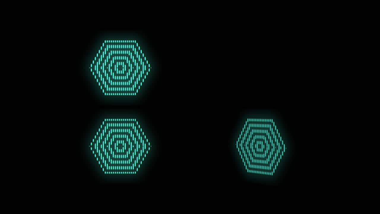 Pulsing neon green hexagons pattern in rows 9