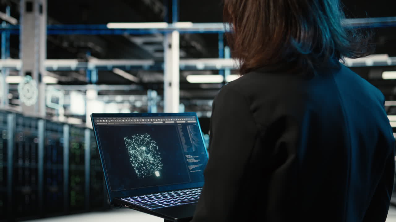 Data Center Female Programmer Using Ai Llm Model On Laptop