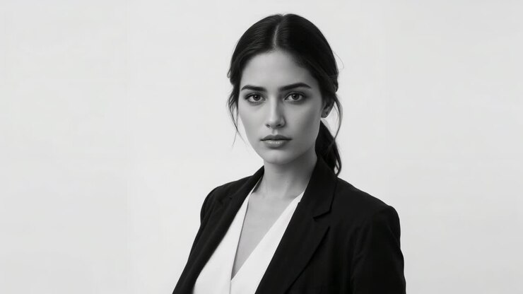 Black and white portrait of a professional woman