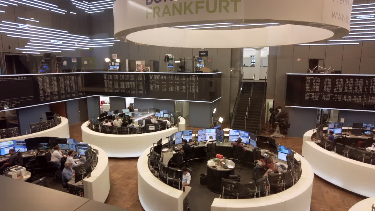 Frankfurt, Germany - November 13, 2022: People working at the Deutsche Borse AG