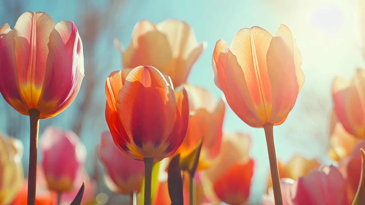 Close-up video of tulips in soft focus, capturing vibrant colors and delicate textures