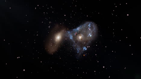 a wide view of a spectacular head-on collision between two galaxies fueled the unusual triangular-shaped star-birthing frenzy