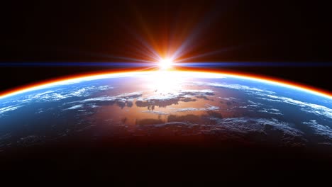 amazing view of the earth from space and glowing atmosphere in the rays of the sun