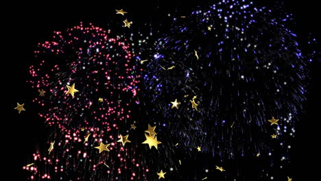 animation of stars floating over fireworks on black background