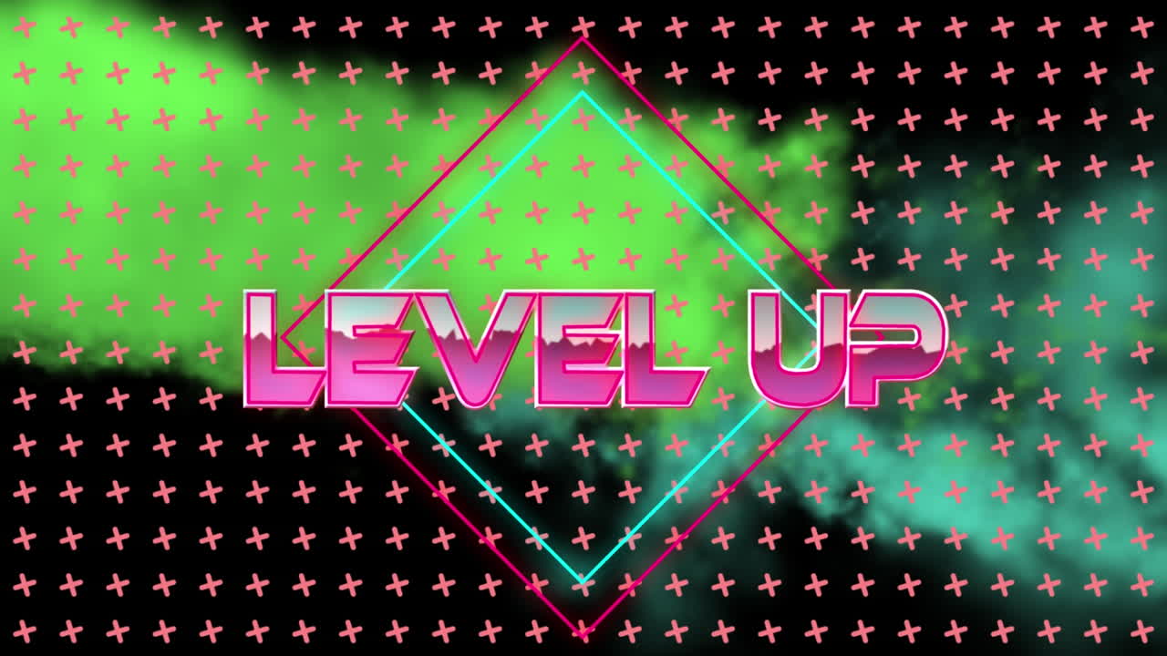 십자가로 디지털 추상 공간에서 레벨을 올리는 애니메이션