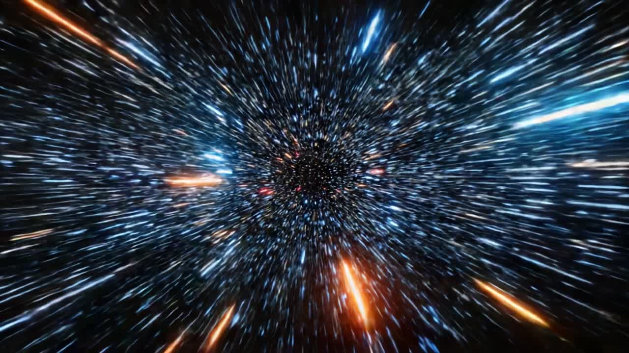 Vibrante Viaggio Cosmico: Un'esplorazione espansiva attraverso i flussi pulsanti di luce e colore nel vasto universo catturata in un movimento abbagliante.