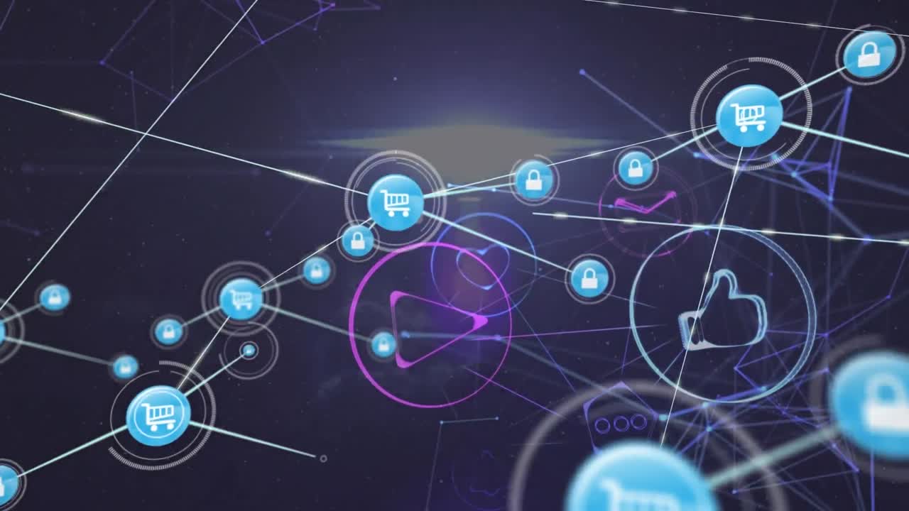 animación de la red de conexiones con iconos digitales