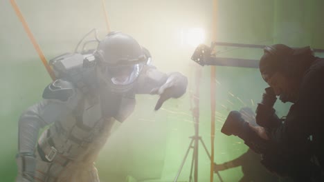 astronaut in spacesuit on green screen