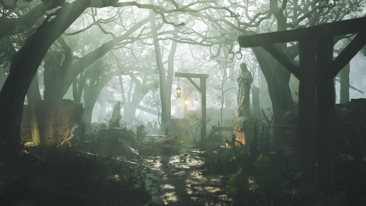 Ruins in a Foggy Forest