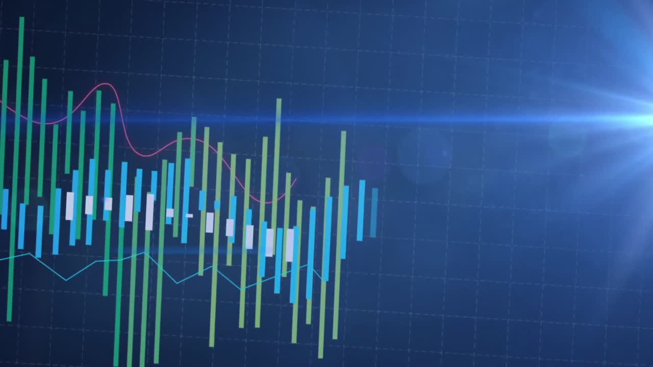 animación del procesamiento de datos financieros sobre un fondo azul