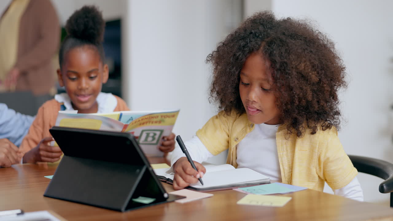 Writing, children or video call on tablet