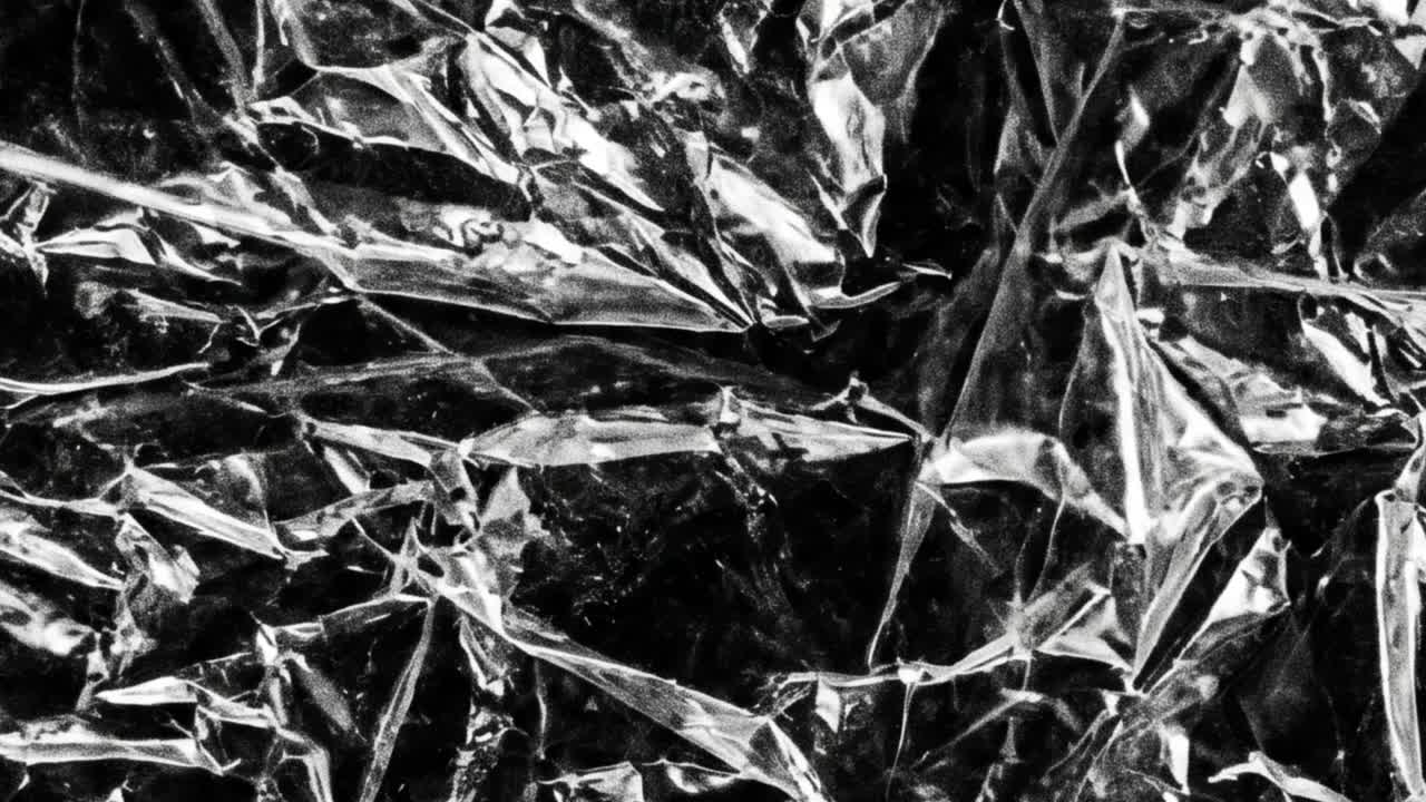 Sfondo astratto con texture di plastica accartocciata in bianco e nero