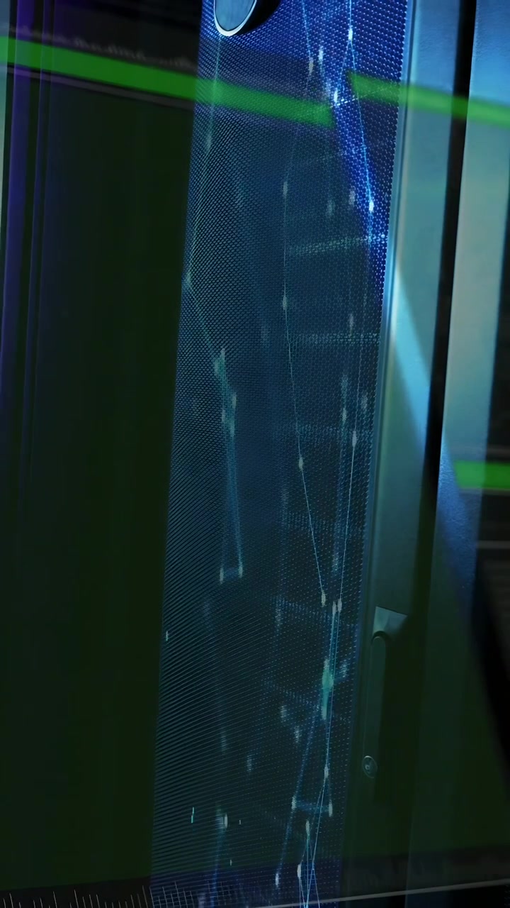 Vertical video: Sensor pinging, mesh screen shifting blue glow with green scan lines for check