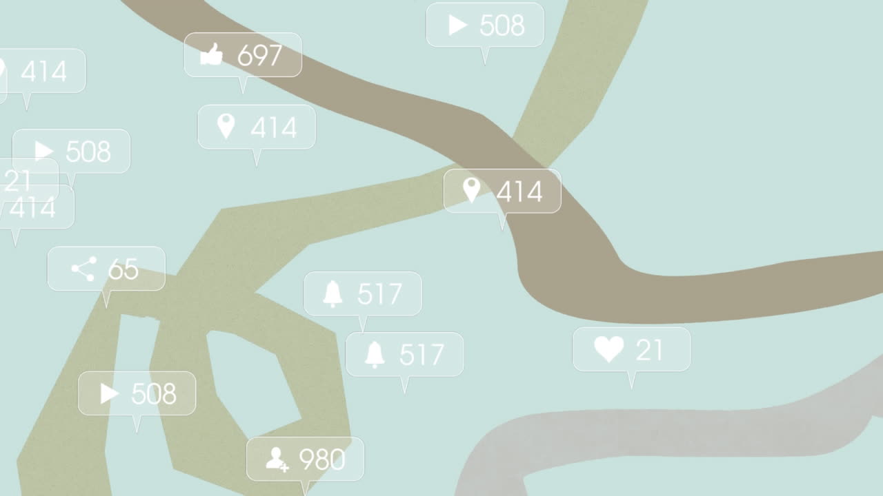 다채로운 배경에 있는 소셜 미디어 알림의 애니메이션