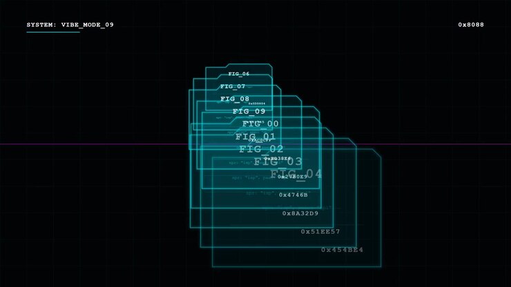 Digital Interface with Scrolling Data and Geometric Layers
