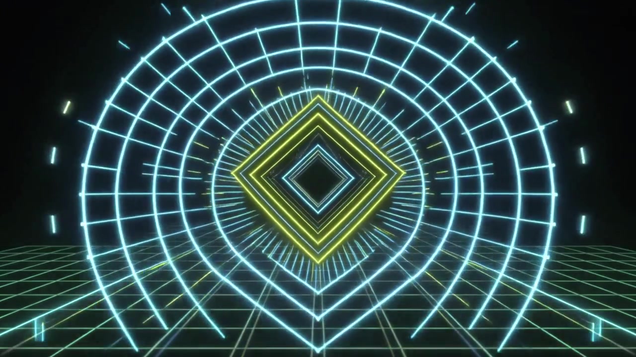 Abstract Neon Diamond Tunnel with Retro Grid Background
