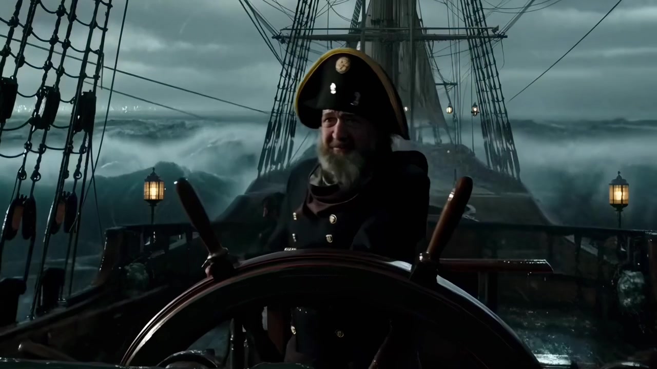 Sailing Ship Navigating Through a Violent Storm at Sea