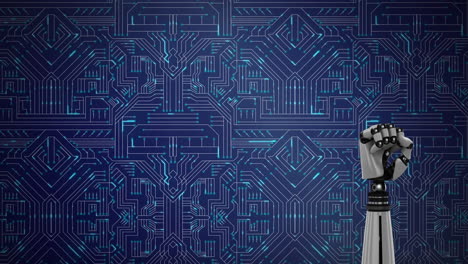 mano de robot y placa de circuito brillante