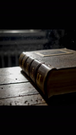 old book on wooden table
