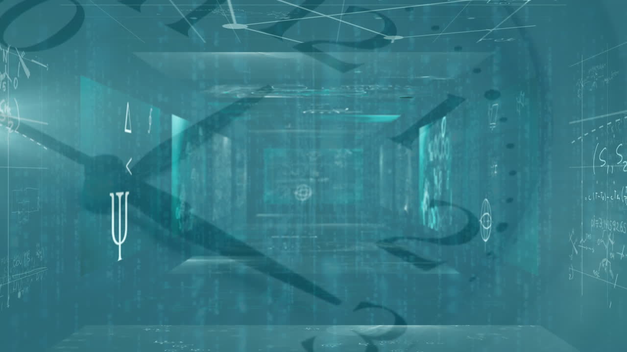 수학 방정식과 기호는 시계의 타이킹에 대항합니다.