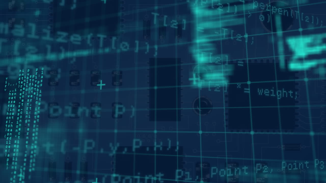 animación del procesamiento de datos en una placa de circuitos informáticos sobre un fondo azul