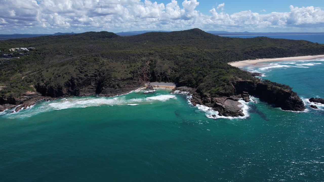Aerial View Of Paradise Caves Cove In Noosa Heads, QLD, Australia. - pullback shot