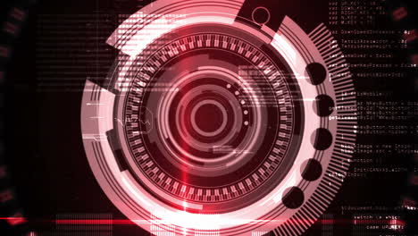 digital animation of red circular scope scanner and digital processing against black background