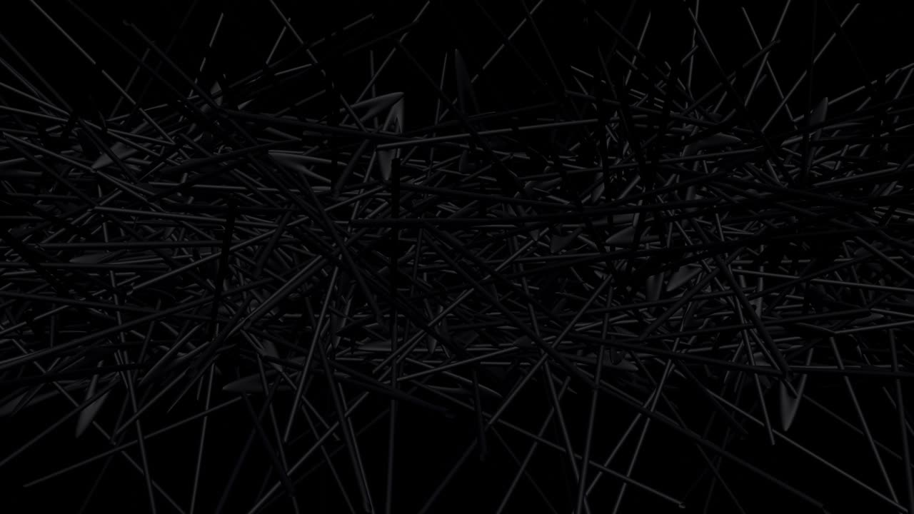 Sfondo astratto 3D in loop con luce al neon, flash multicolori di lampadine dalle forme insolite. Linee curve lampeggiano luminose nel buio. Sfondo di motion design VJ loop