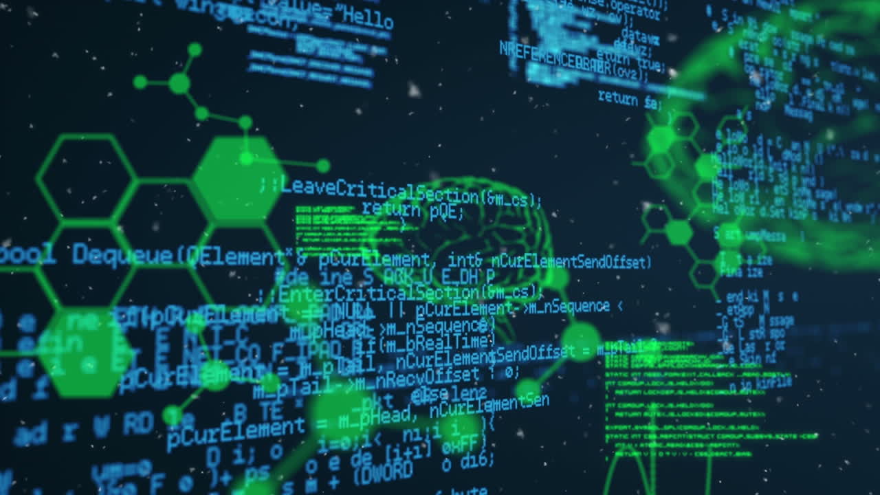 animación de procesamiento de datos informáticos y científicos sobre fondo negro