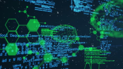 Animation of computer and scientific data processing on black background