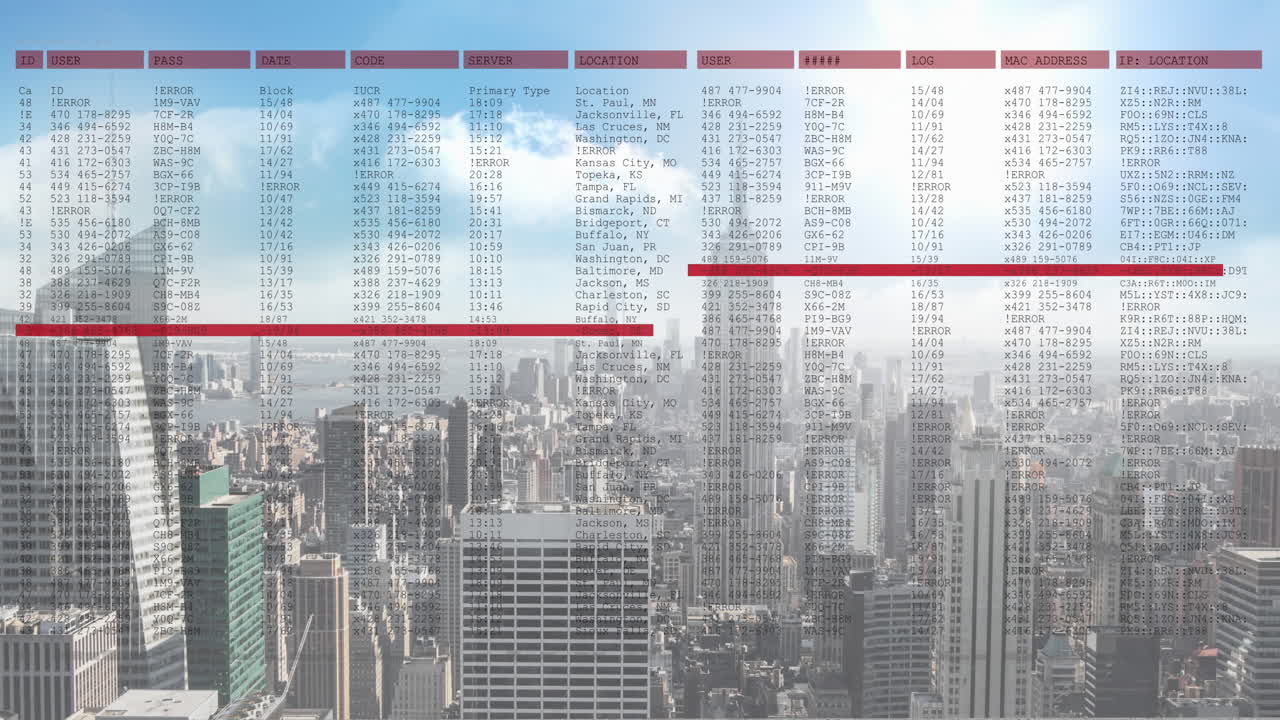 도시 풍경 위의 금융 데이터 처리 애니메이션