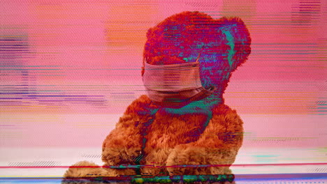 teddy bear wearing a mask - distorted image