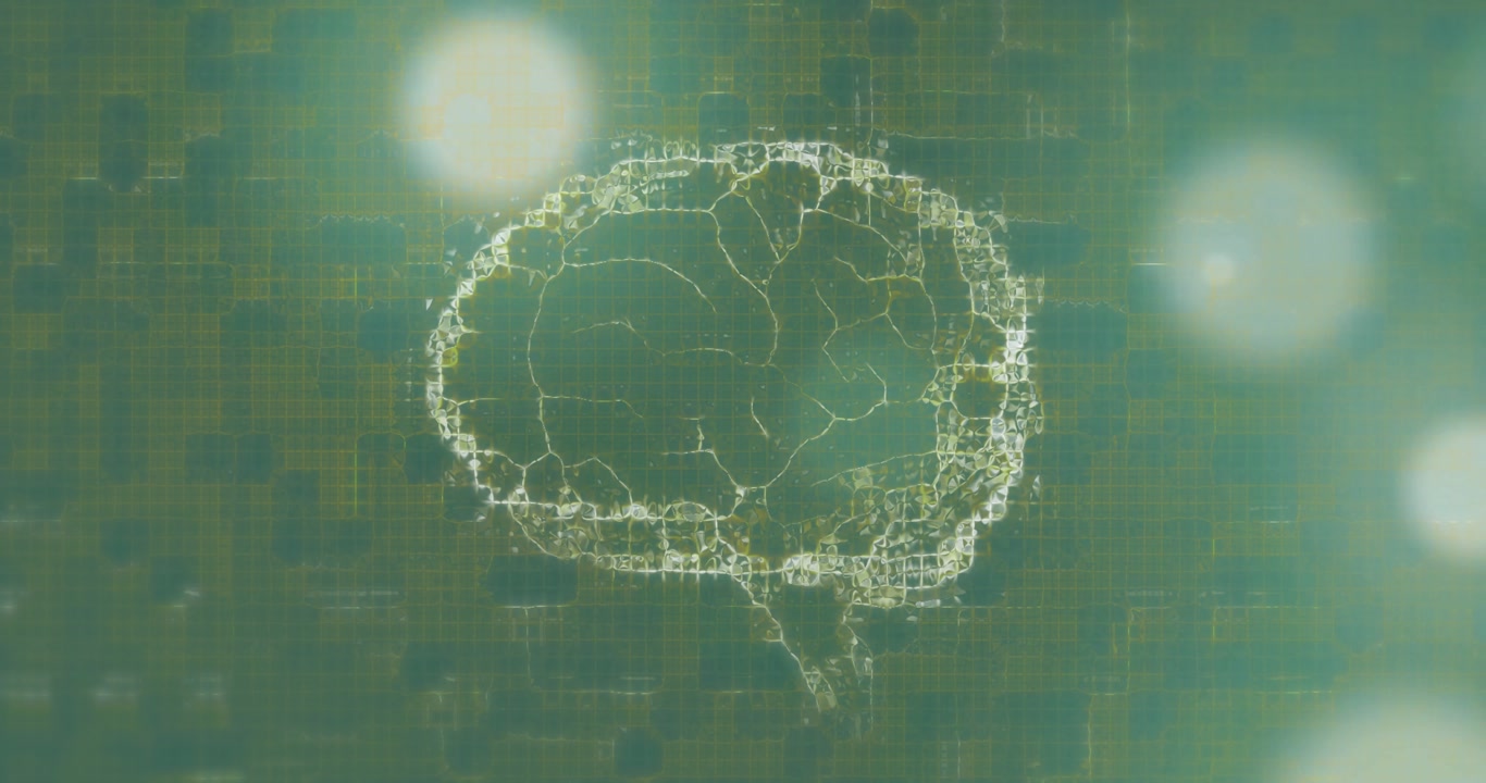Drifting light orbs leading to wireframe brain emerging and pulsing connections toward stable glow