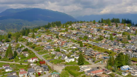 vuelo aéreo sobre una idílica comunidad residencial en un pintoresco día soleado
