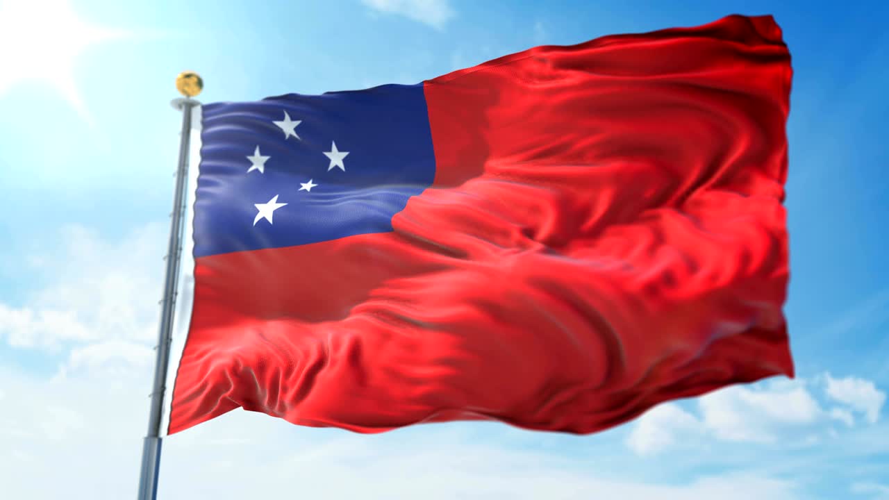 Samoa flag seamless looping 3D rendering video. Beautiful textile cloth fabric loop waving