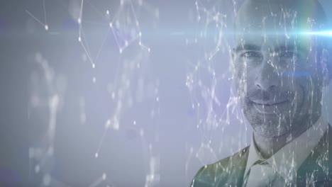 animation of network of connections over man looking at camera