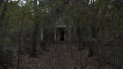 abandoned kindergarten in the woodland in kopachi village, chernobyl exclusion zone, pripyat, ukraine - handheld shot