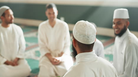 islam, discussion and group of men in mosque