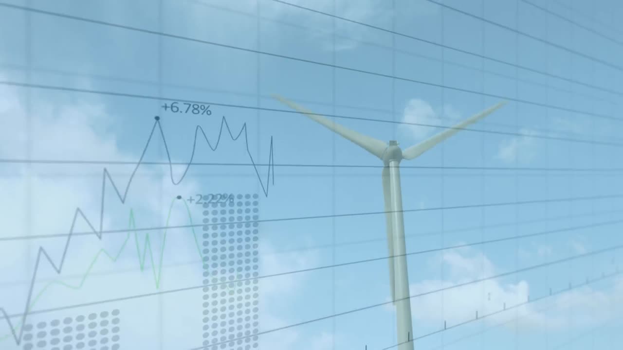 풍력 터빈을 통해 금융 데이터 처리의 애니메이션