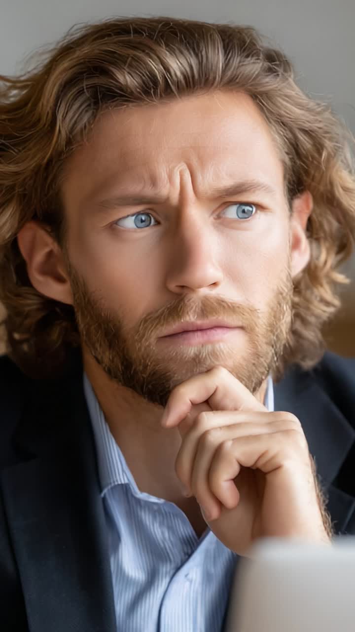 A Deep Reflection: A Man Pondering His Thoughts while Observing His Surroundings with an Intense and Curious Expression